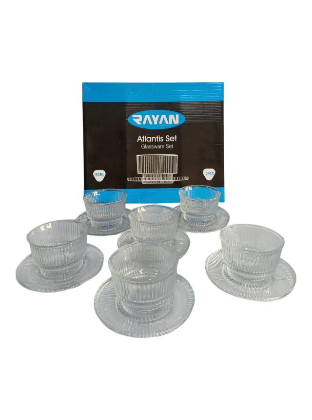 Set 6 bolori cu 6 farfuri ATLANTIS, din sticla