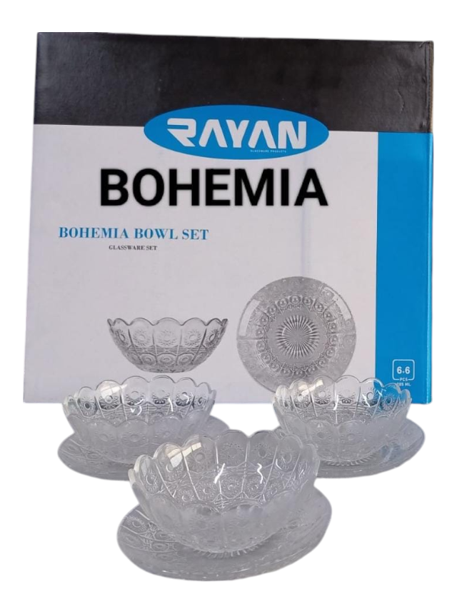 Set 6 boluri cu 6 farfurioare, din sticla