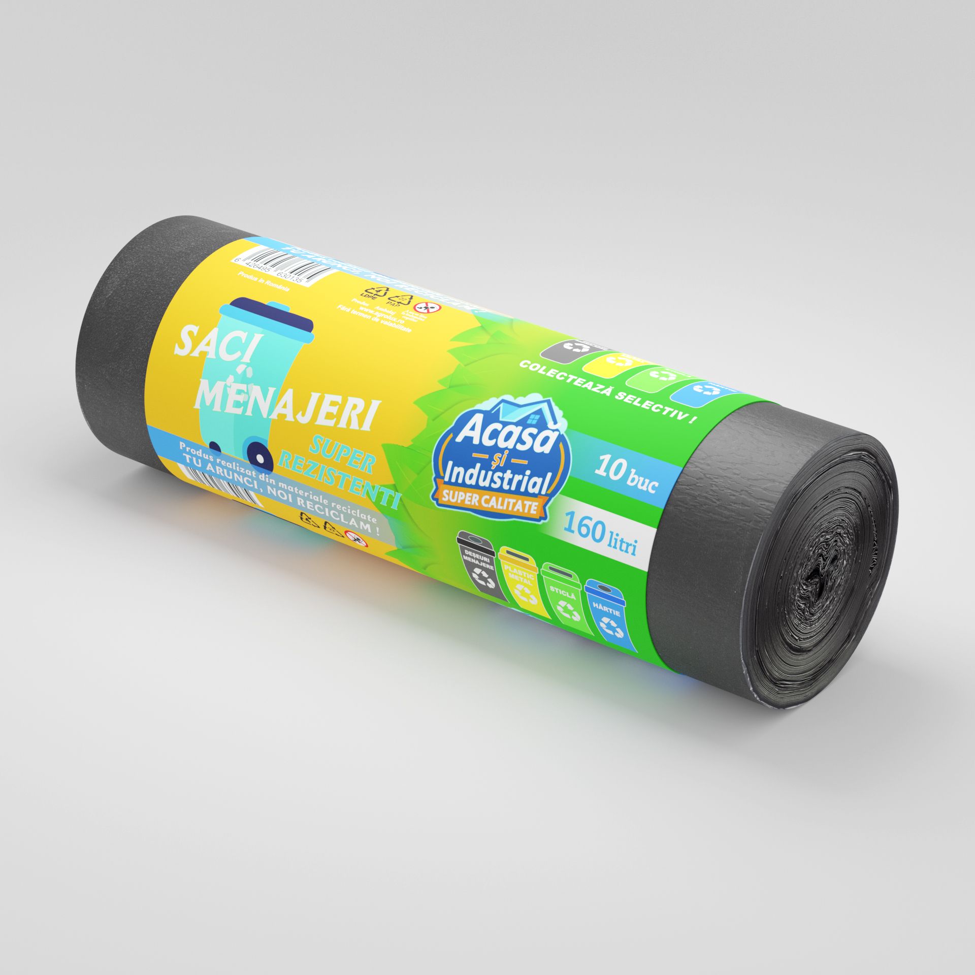 Saci menajeri Engros 160L, 10 saci/rola Acasa si Industrial, Negru