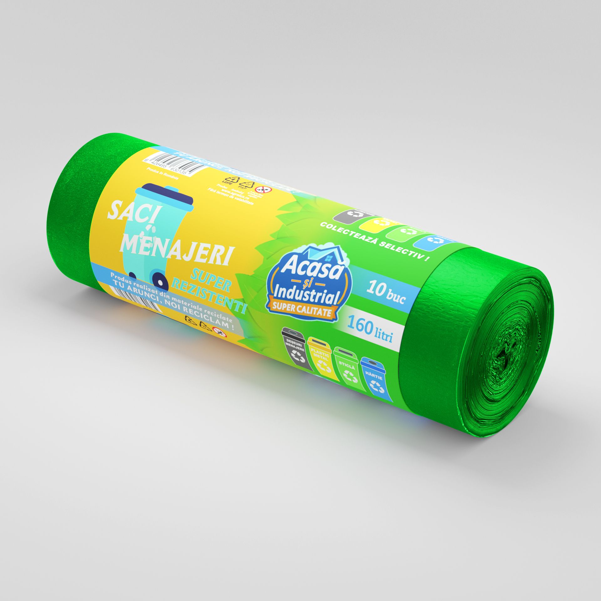 Saci menajeri Engros 160L, 10 saci/rola Acasa si Industrial, Verde