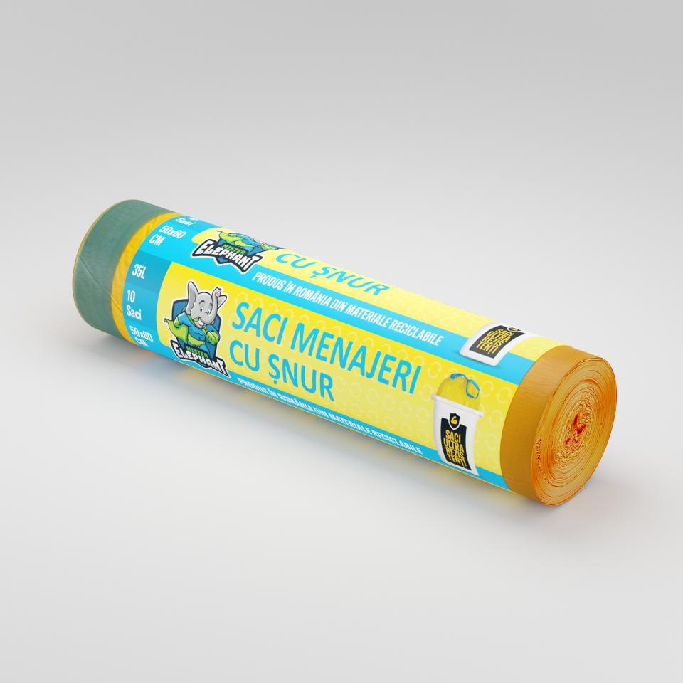 Saci menajeri Engros cu șnur Mr. Elephant 35L – Galbeni-10 saci/rola