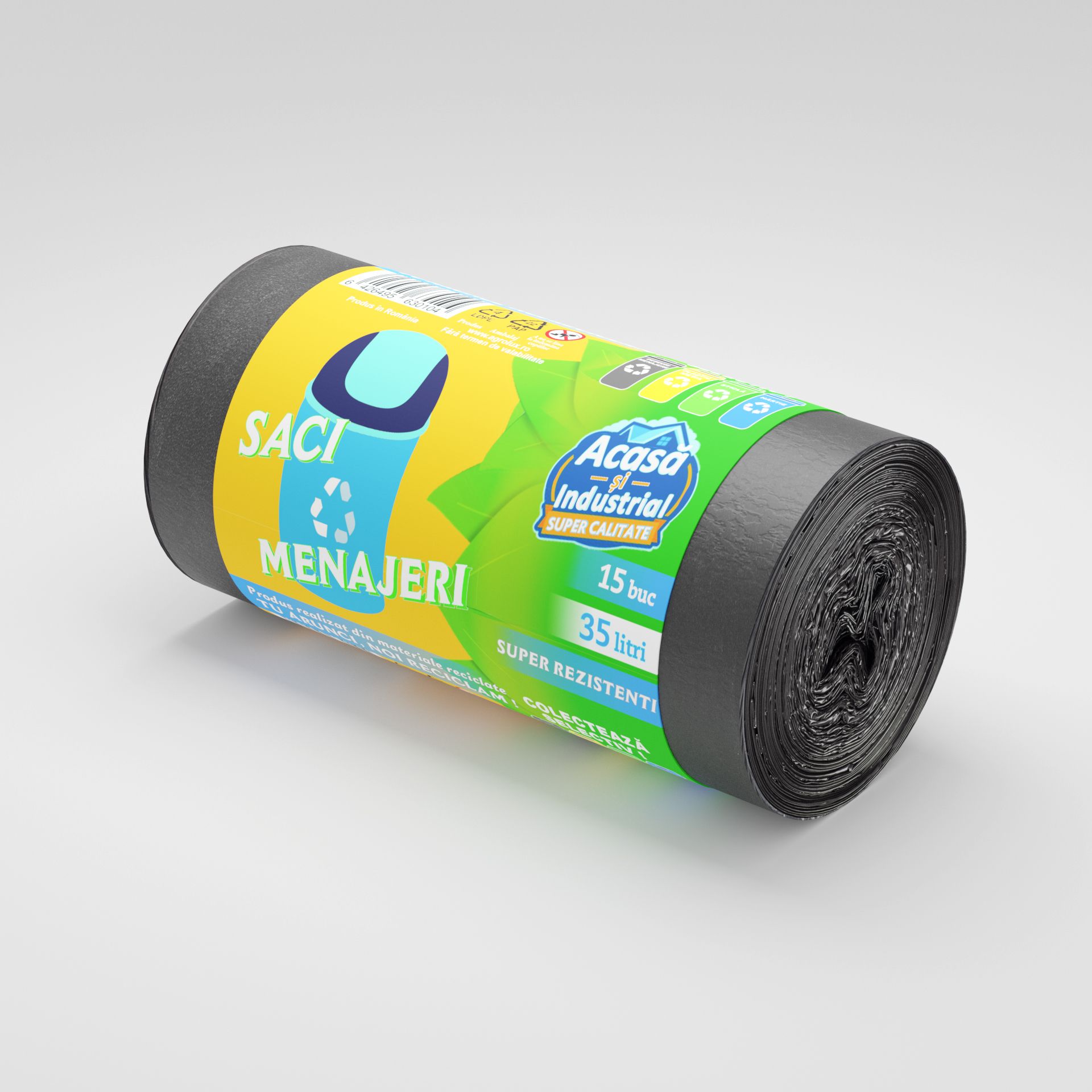 Saci menajeri Engros 35L, 15 saci/rola Acasa si Industrial, Negru