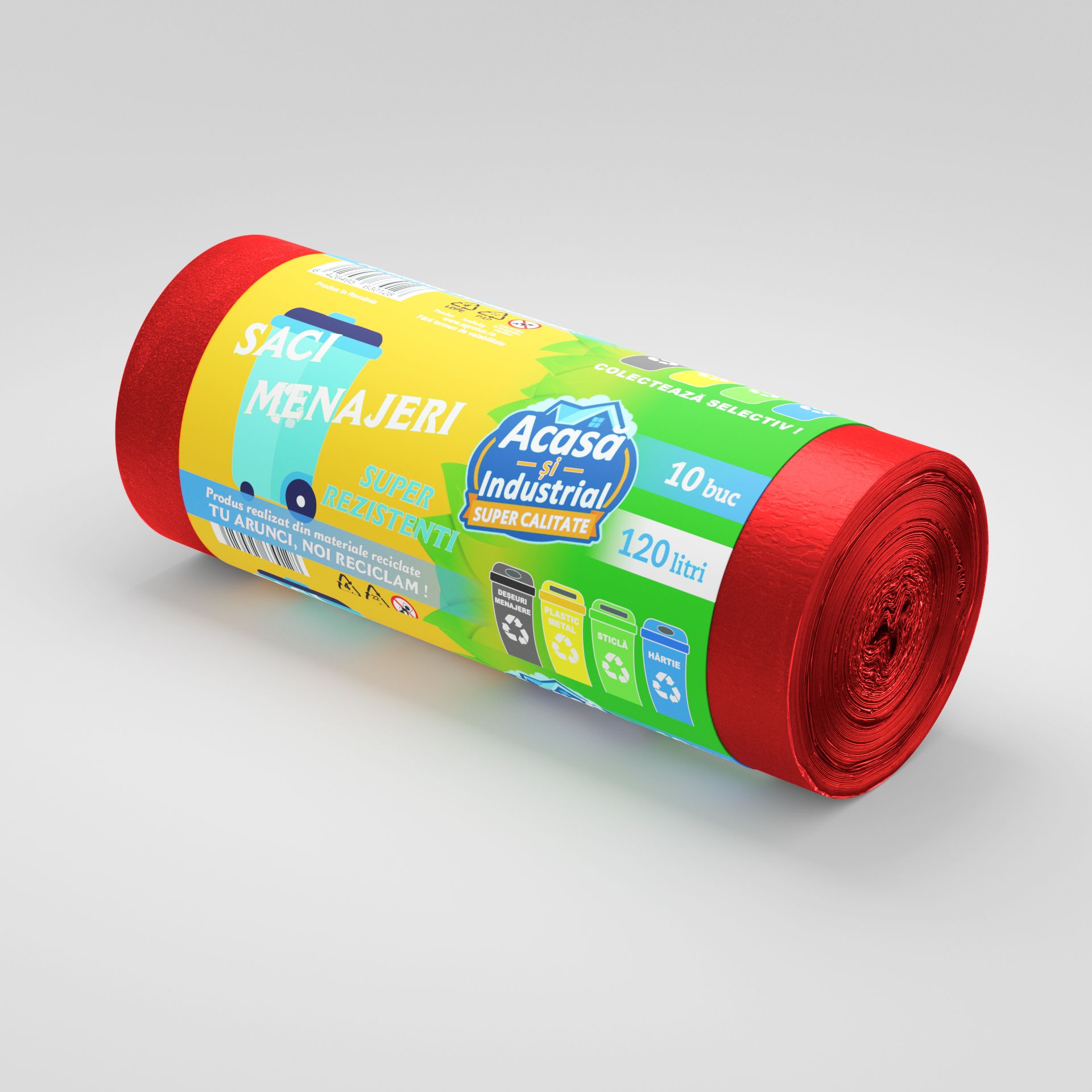 Saci menajeri Engros 120L, 10 saci/rola Acasa si Industrial, Rosu