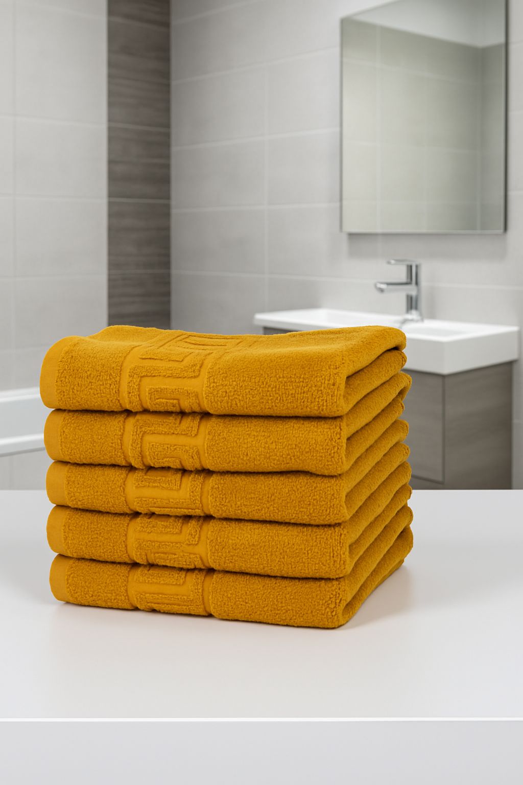 Set 5 prosoape bumbac, 50x90 cm, 500g Mustar