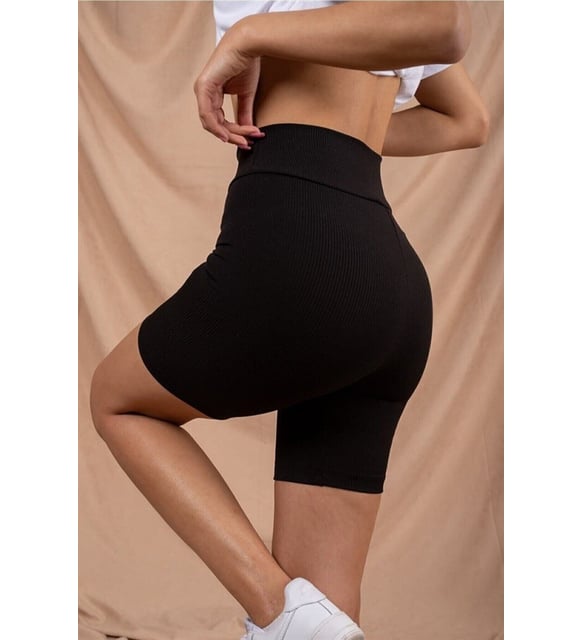 Colanți Scurți Damă cu Talie Înaltă – Elastici, Negru