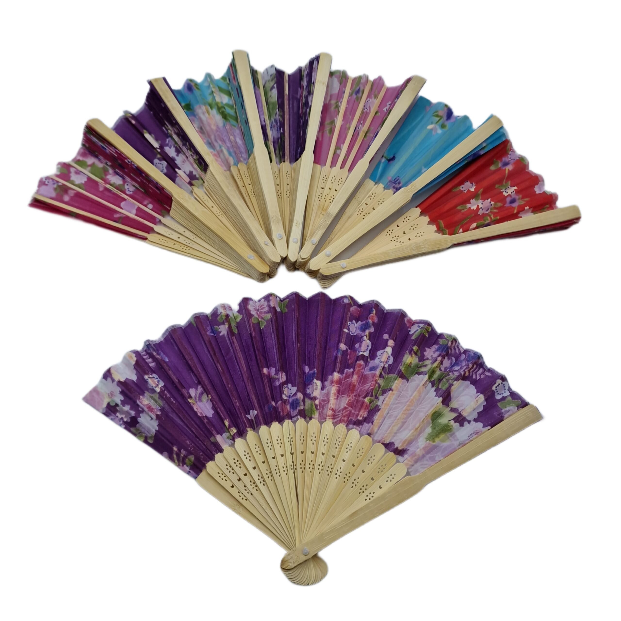 Evantai din  bambus si textil 10/set , 21cm x 36cm. engros