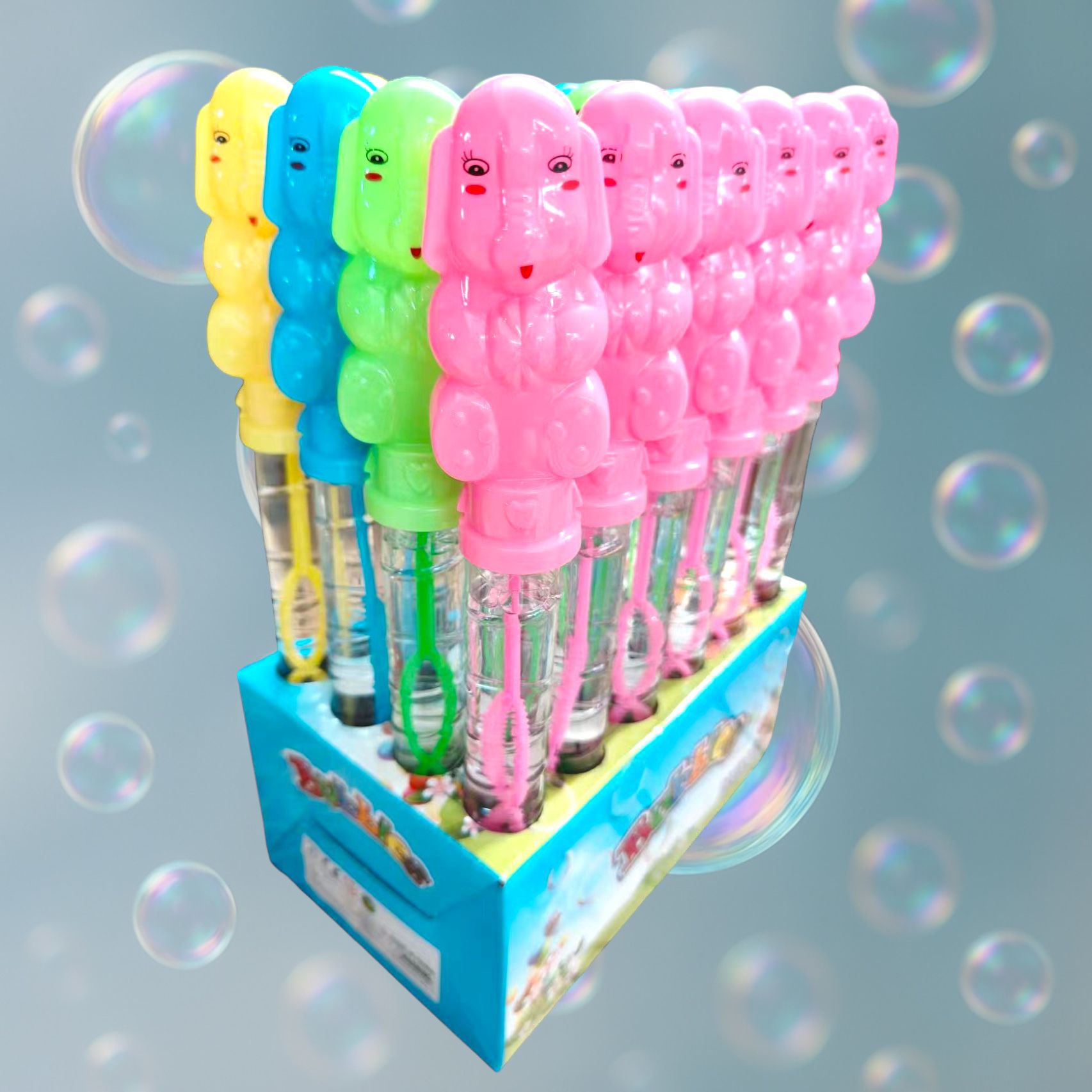 Baloane de săpun cu tijă și mâner Elefănțel – 26 cm – 24 bucăți – H692 Engros