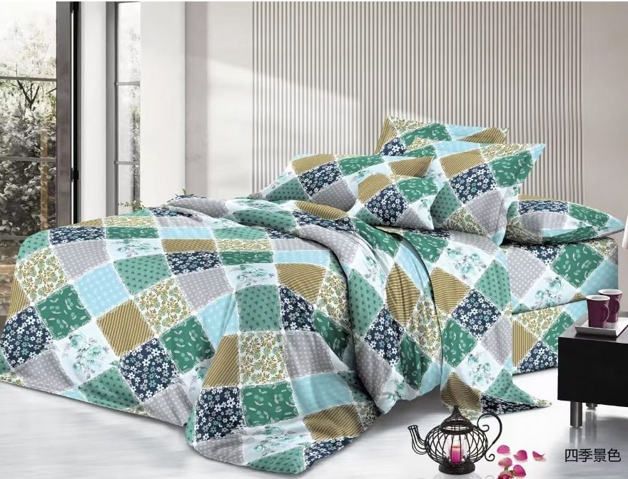 Lenjerie de pat 4 piese din finet – model patchwork multicolor – H790 Engros