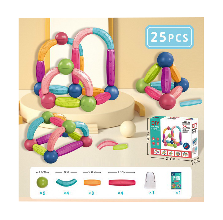 Set inteligent constructie magnetica cu 25 piese, lego, educativ si creativ 6511110050877 Engros