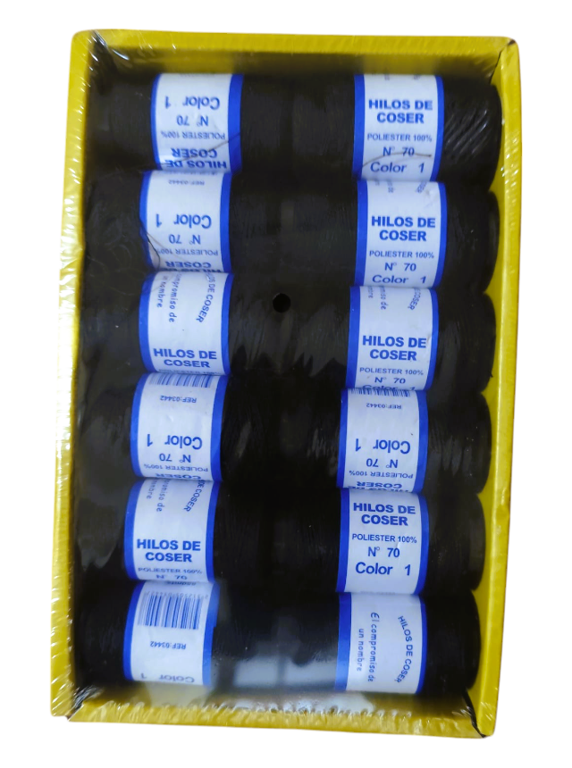 Ață Textilă Engros – Set 12 Papiote, Neagră, 100% Poliester, Nr. 70