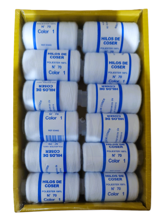 Ață Textilă Engros – Set 12 Papiote, Albă, 100% Poliester, Nr. 70