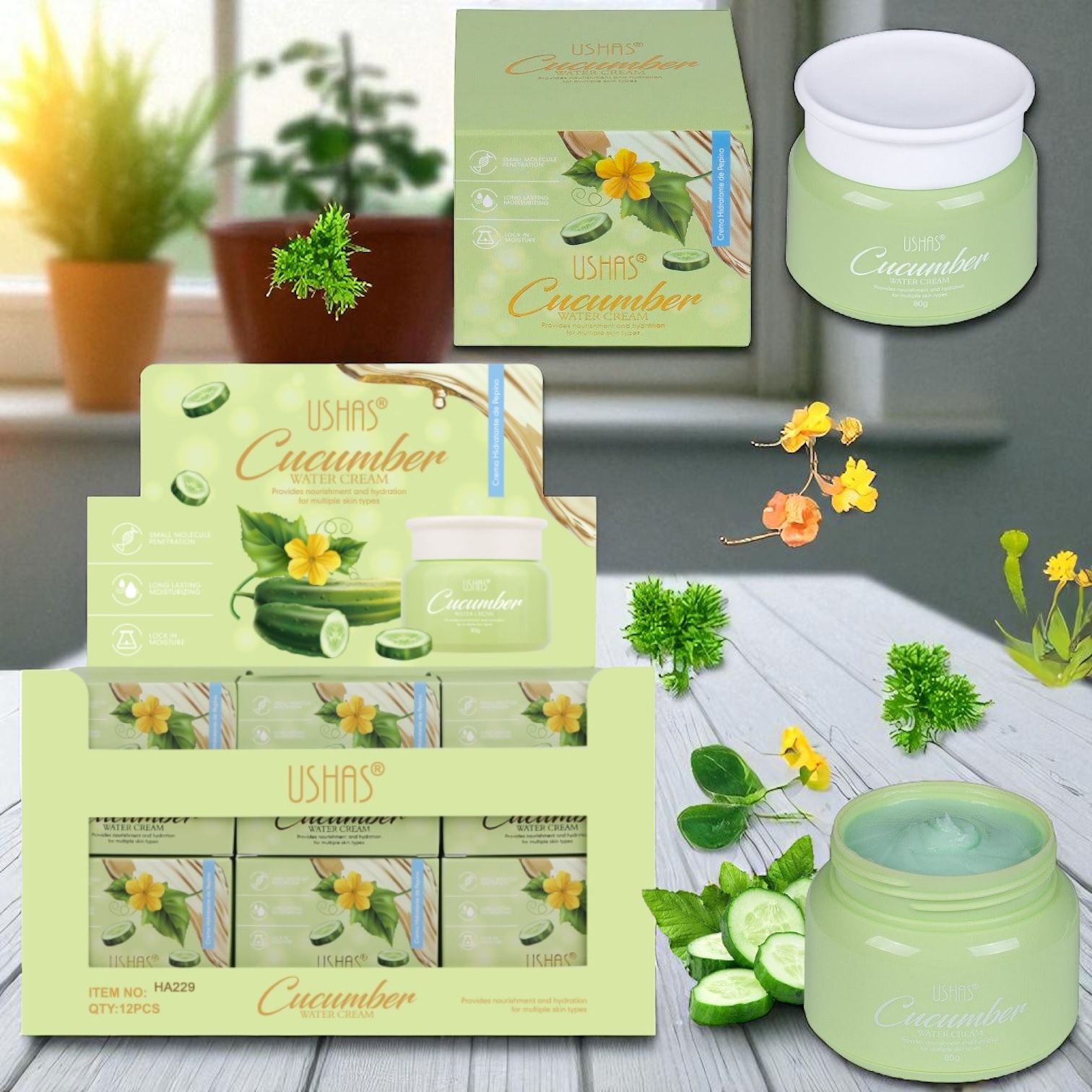 Cremă Hidratantă cu Castravete Ushas – Cod HA229 – Set 12 Bucăți Engros