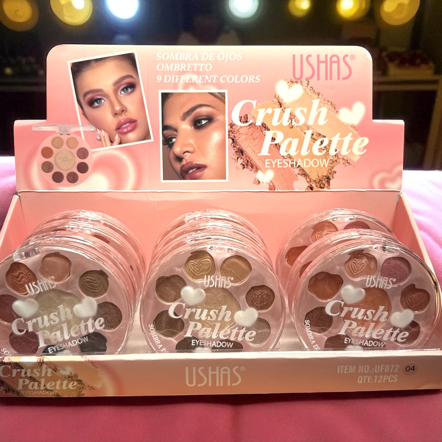 Paletă farduri de pleoape USHAS Crush Palette UF072 – 9 culori versatile – set 12 bucăți Engros