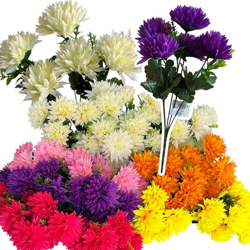 Buchete de crizanteme artificiale, set de 20 buchete, fiecare cu 5 fire, 30 cm, en gros