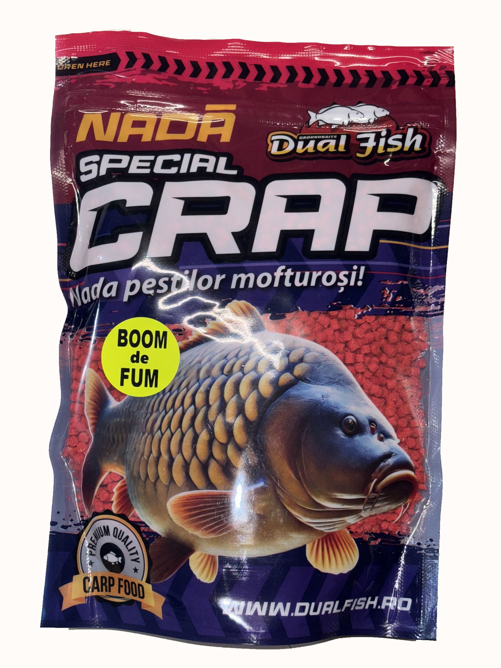 PELETE 4MM, BOOM DE FUM SPECIAL CRAP, AROMA DE CAPSUNA, 750GR, DUAL FISH