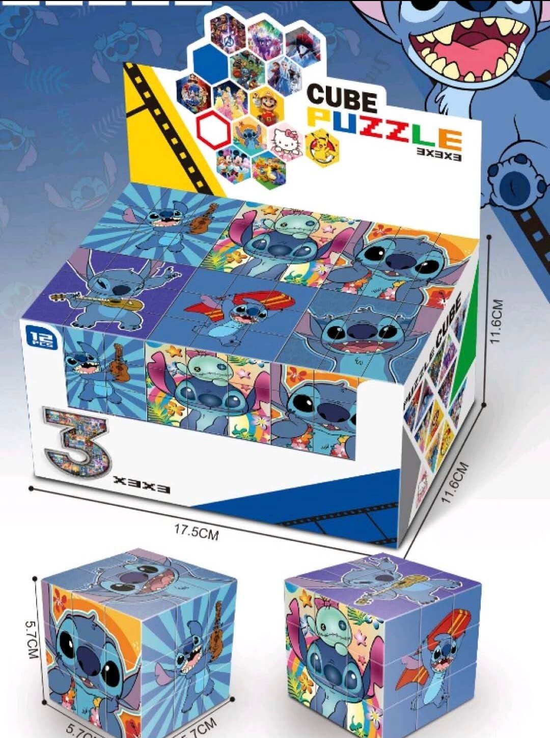 Cub Rubik Puzzle 3x3 – Set 12 bucăți Stitch,En-gros