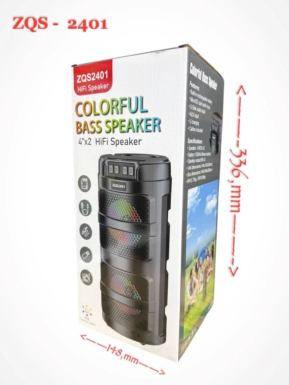 ZQS-2401 – Boxă portabilă Bluetooth de 4 inch, reîncărcabilă, cu BT/USB/card TF/FM și lumină RGB colorată,EN GROSS