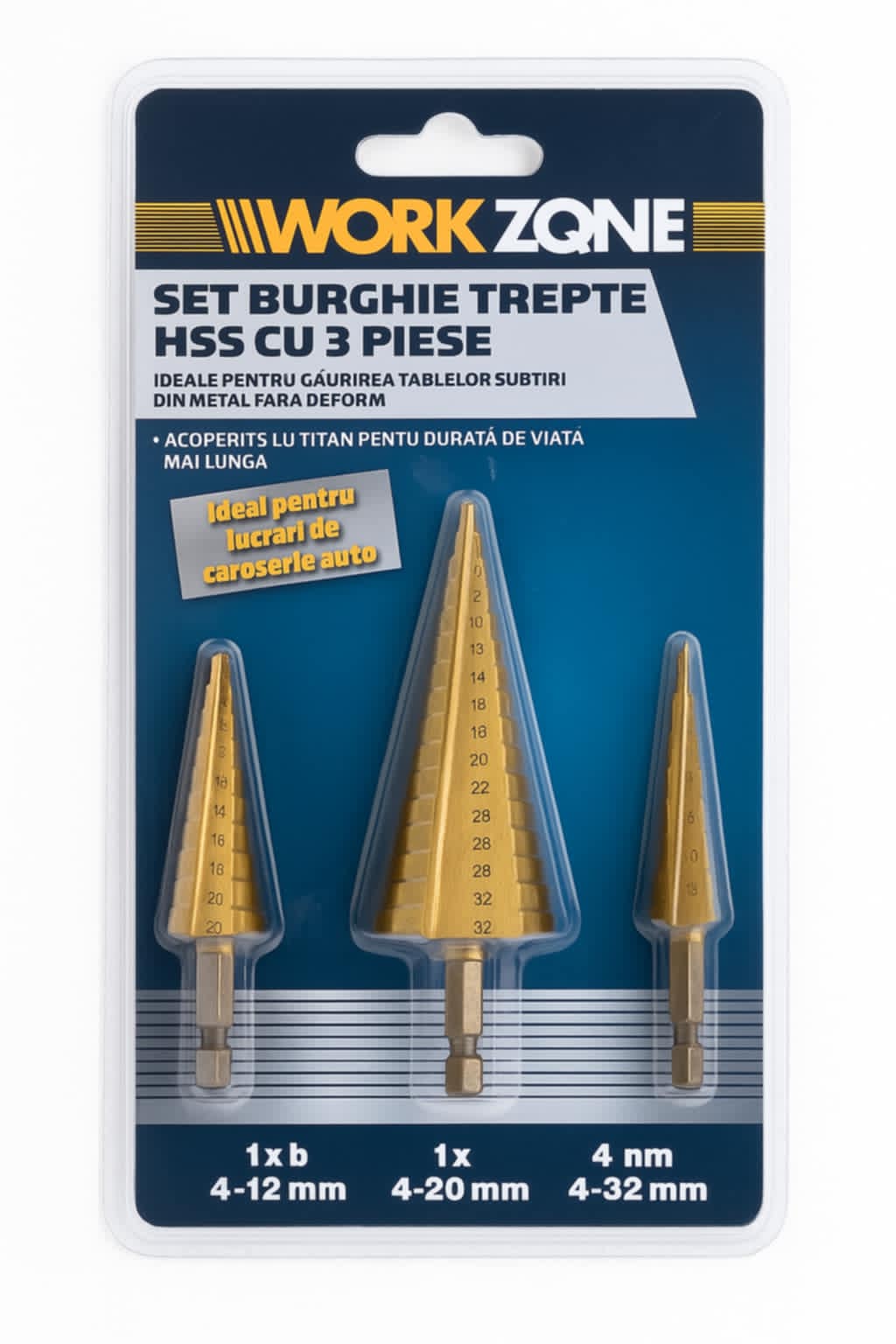 Set burghie trepte HSS cu 3 piese - WORKZONE Engros