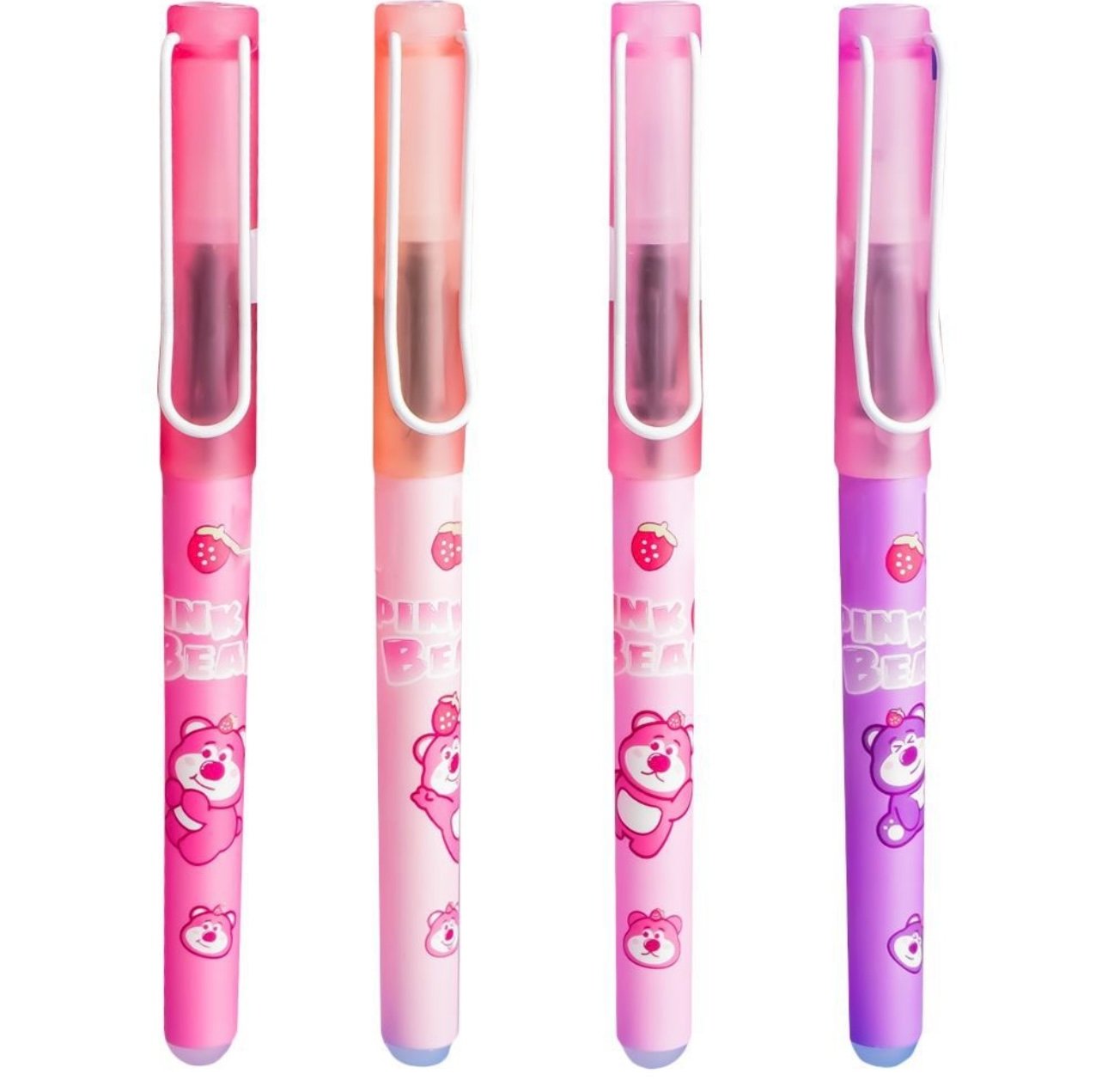 Set 12 Pixuri Gel Tematice „Pink Bear” Engros – Design Ursuleț, Culori Pastel, Cerneală Neagră | Rechizite Fetițe și Cadouri Creative