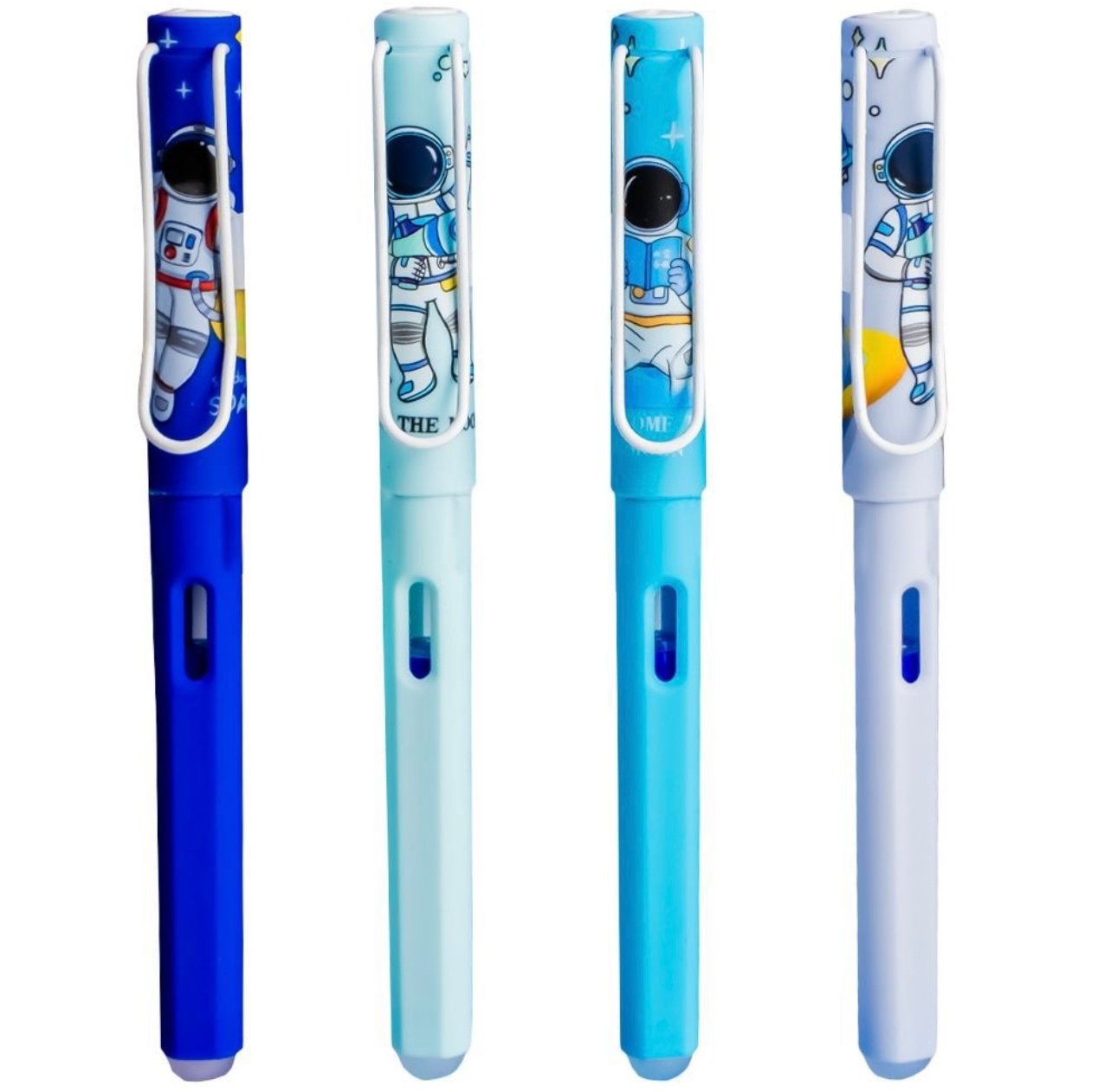 Set 12 Pixuri Gel „Astronaut” Engros – Design Spațial pentru Copii, Cerneală Neagră, Vârf Fin 0.5mm | Rechizite Băieți și Cadouri Educaționale