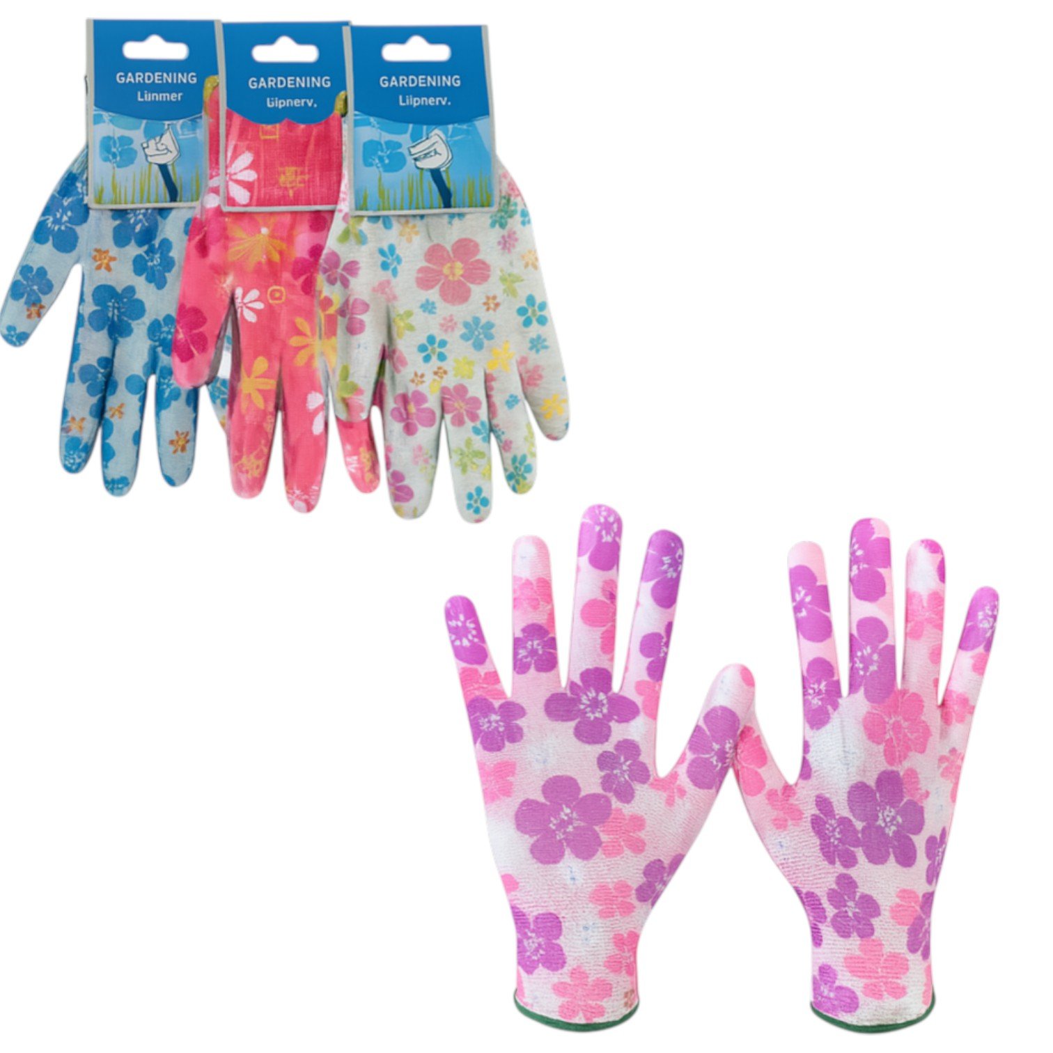 Manusi pentru Gradinarit 12/set cu Eticheta, Model Floral, Diferite Culori Engros