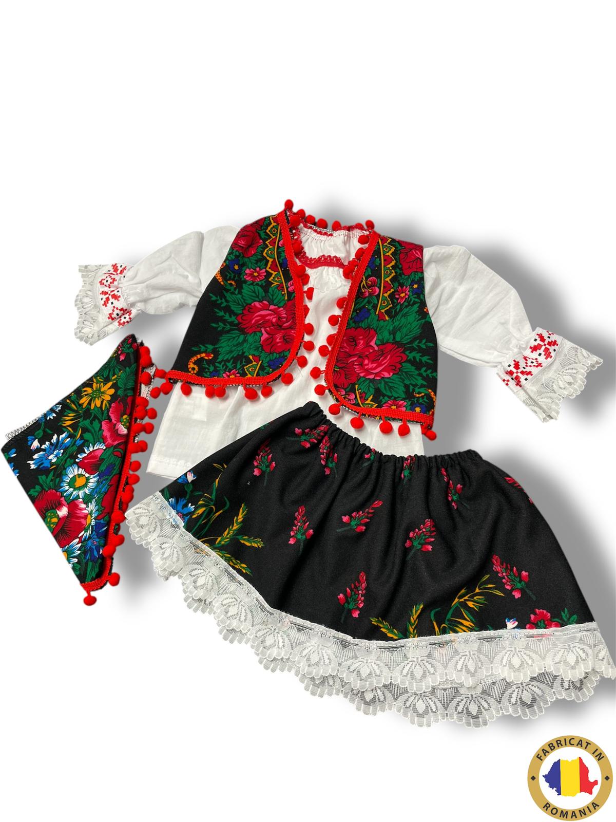 Compleu traditional Engros pentru fete, 4 piese, model brodat