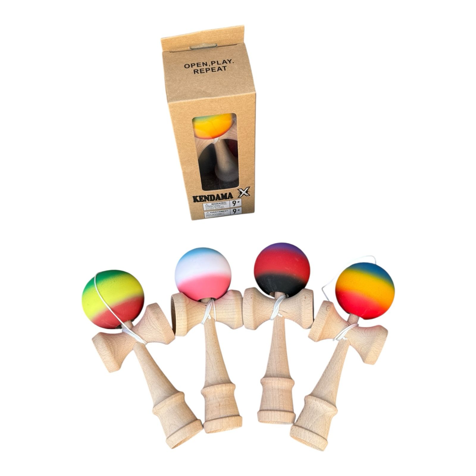 Kendama din lemn 18 cm cu bila color gradient – include cutie pliată, engros
