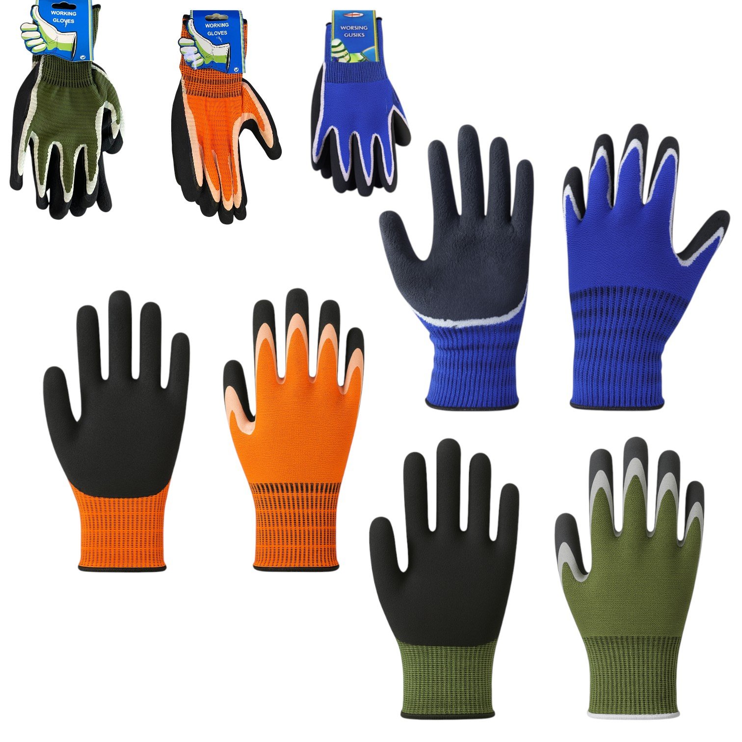Manusi de Protectie 12/set, cu Eticheta, Acoperite cu Latex, Marimea 10, Diferite Culori Engros