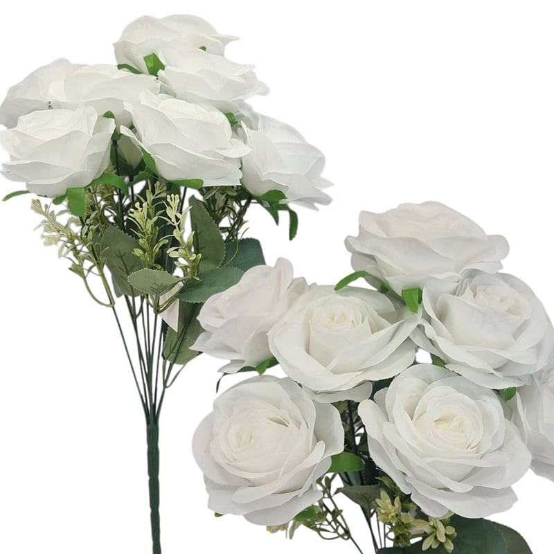 Buchet floare artificiala Trandafir alb cu 9 capete 10 x 7 cm marime capat 45 cm lungime