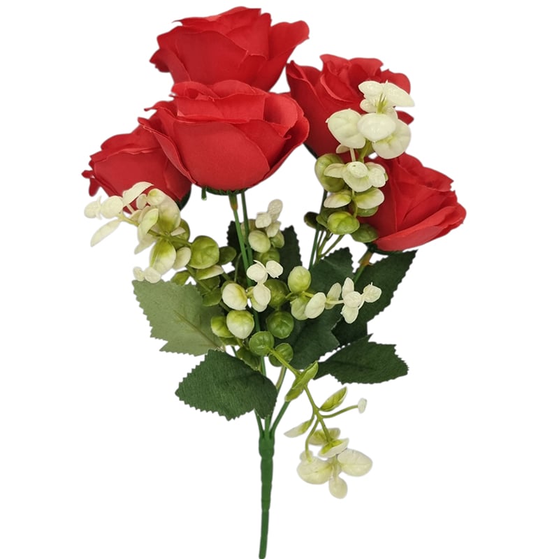 Buchet floare artificiala Trandafir cu 5 capete 32 cm lungime