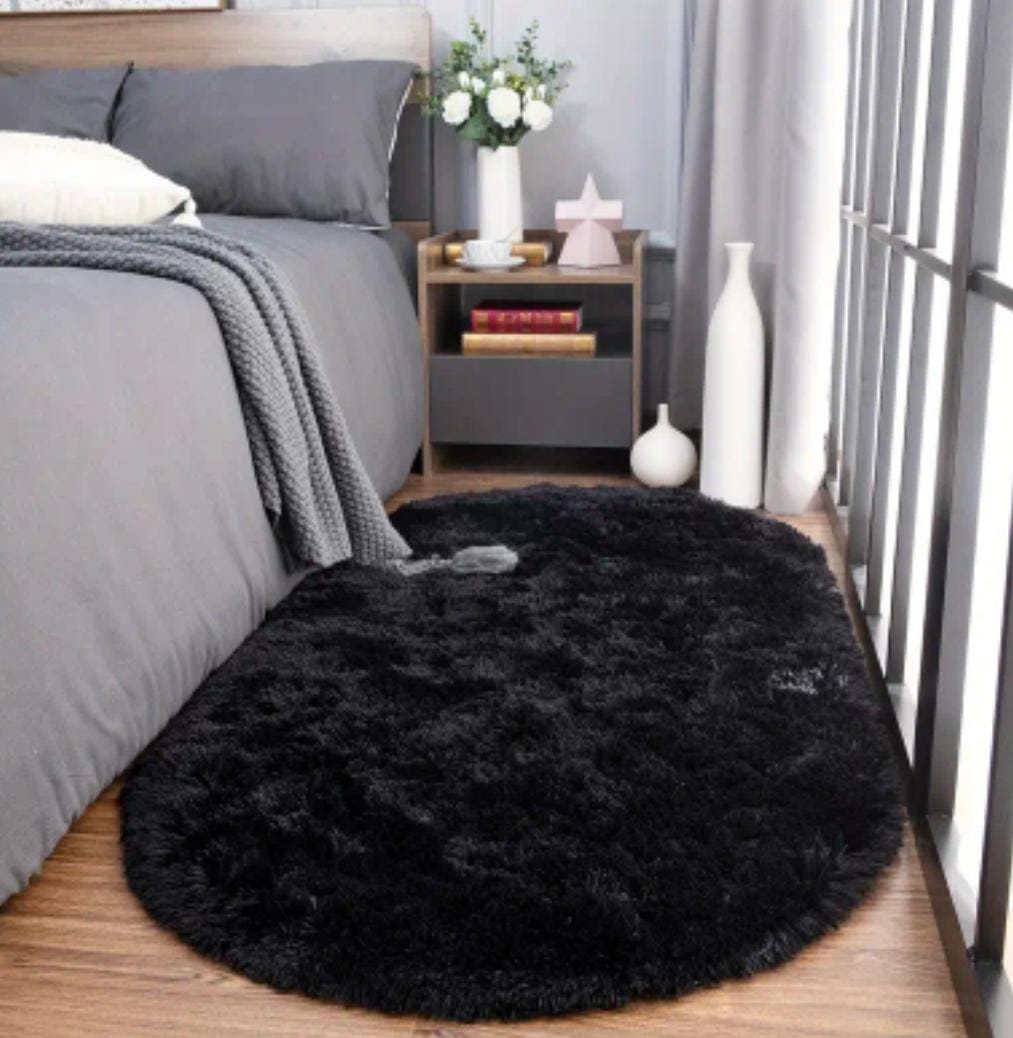 Covor Fluffy de Lux, 80 x 160 cm, Oval, Negru