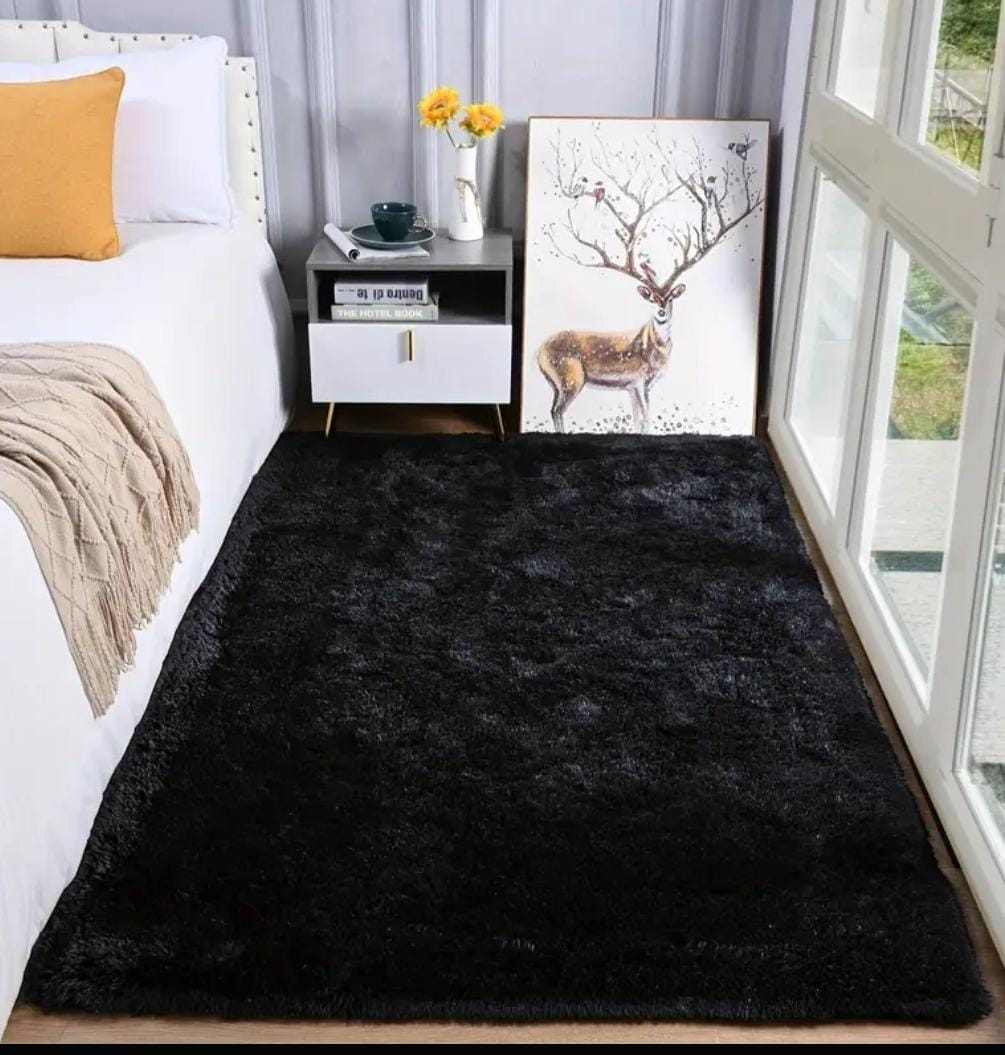 Covor Fluffy de Lux, 80 x 160 cm, Dreptunghiular, Negru