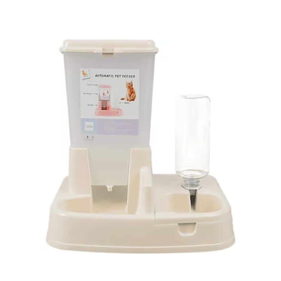 Distribuitor multifunctional pentru hrana si apa, Pentru animale de companie, catei si pisici. 2in1 bol de hranire 5L si rezervor de apa 0,5L, calitate premium, Crem / Nude