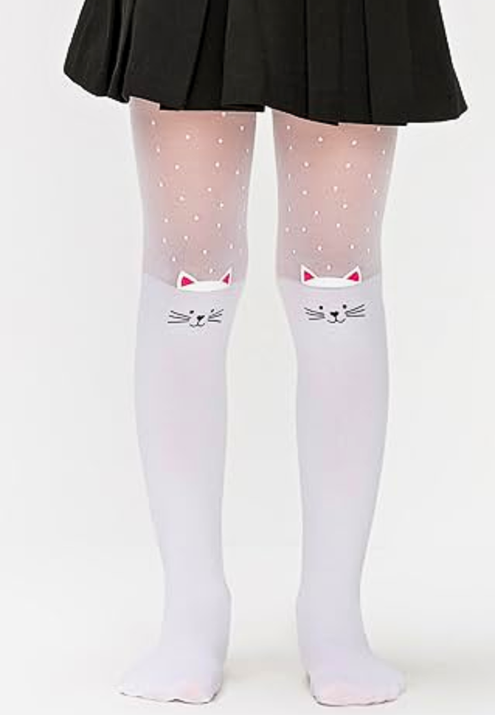 Dres fetițe Penti Pretty ,,Muhur\'\' 30 DEN- imprimeu pisicuță, culoare alb,Engros