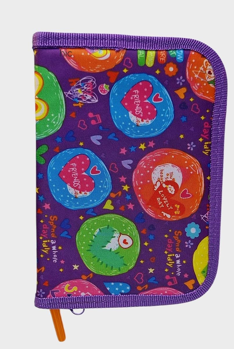 Penare școlare echipate din material textil 1 fermoar mov cu desene