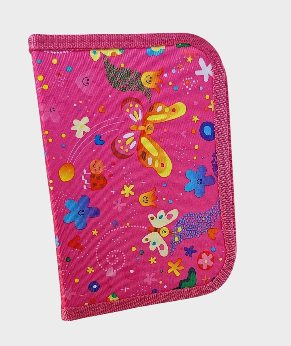 Penare școlare echipate din material textil 1 fermoar roz