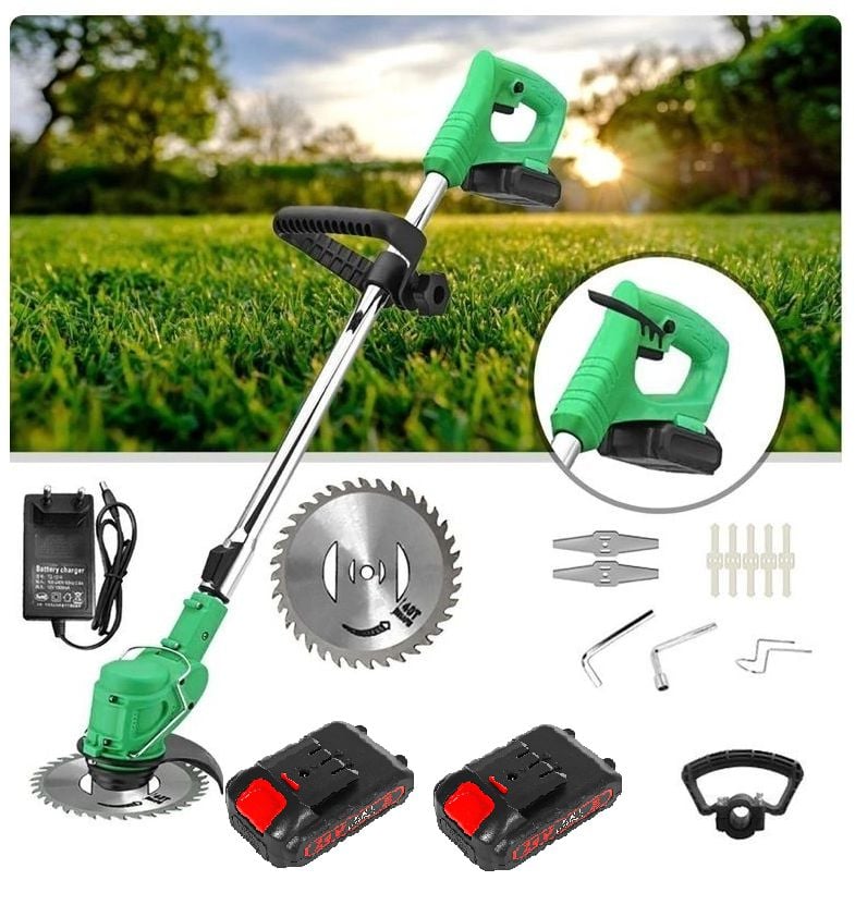 Motocoasa engross / Mașină de tuns iarba electrică portabilă cu acumulator – Trimmer multifuncțional cu lamă circulară, accesorii incluse / cu 2 acumulatori