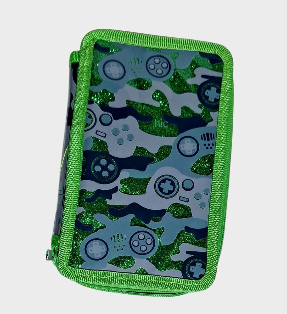 Penare școlare neechipate din material textil 3 fermoare verde