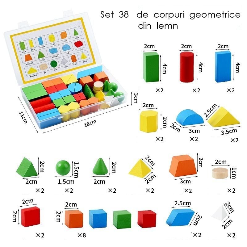 Corpuri  geometrice din lemn 38 buc Engros