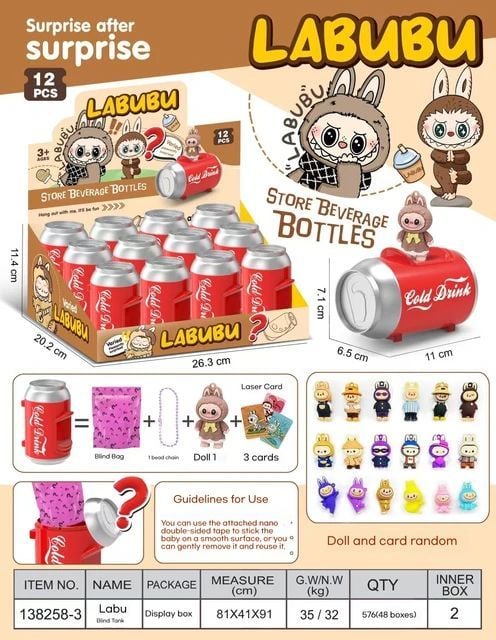 Set LABUBU Store Beverage Bottles Surprise Box 12 Buc Display Tip Doza