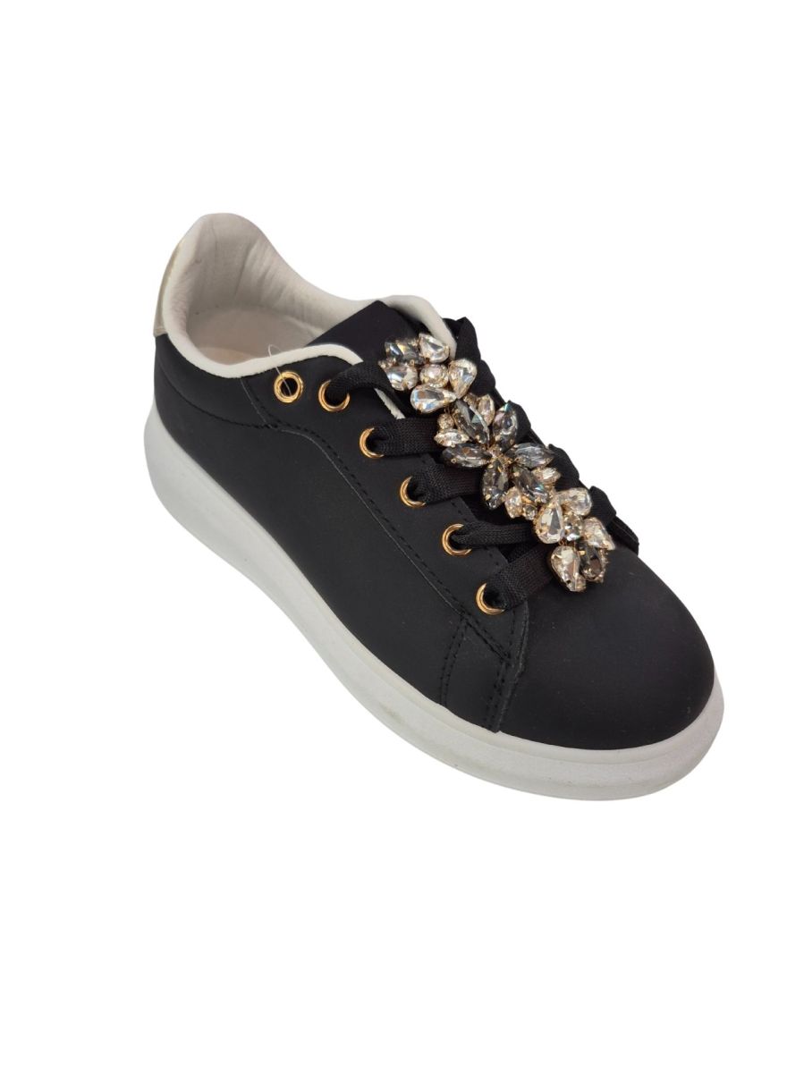 Tenesi casual Fete, Accesoriu Siret Cristale, Talpa inalta, Usori, Engross, Marimi 30-35, 8buc/bax, Negru