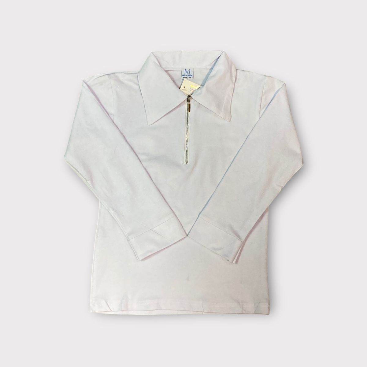 Tricou polo alb cu mânecă lungă pentru băieți, uniformă școlară,  de la 6-15 ani – material bumbac , guler cu fermoar