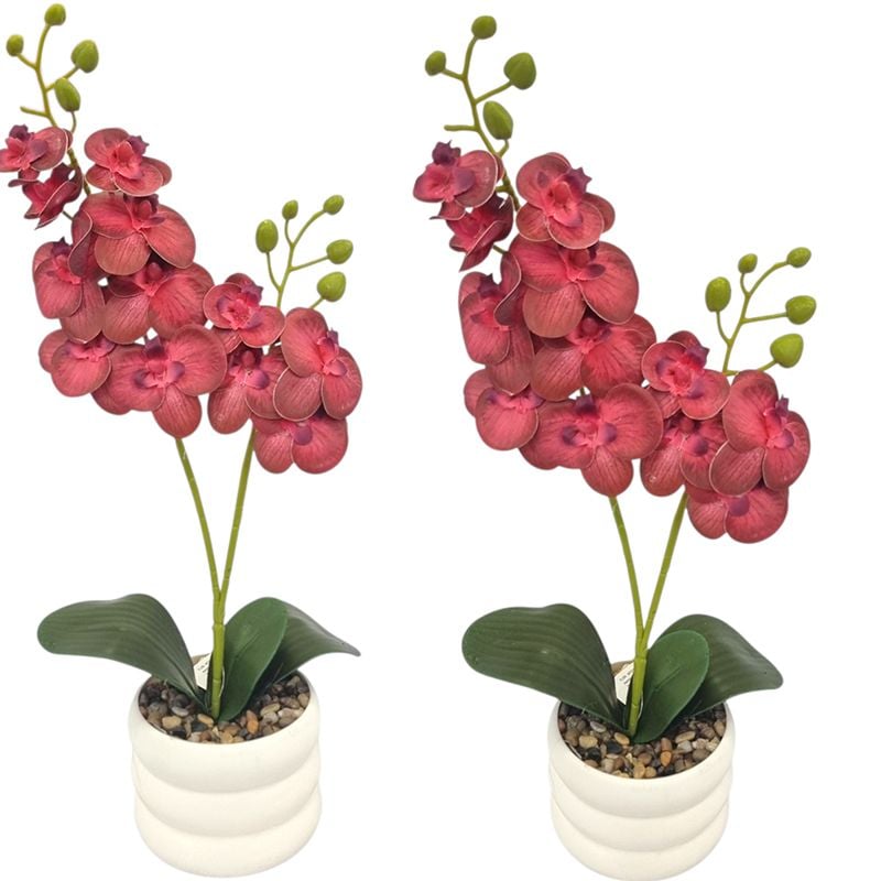 Decoratiune florala in ghiveci de plastic cu orhidee de silicon 45 cm inaltime