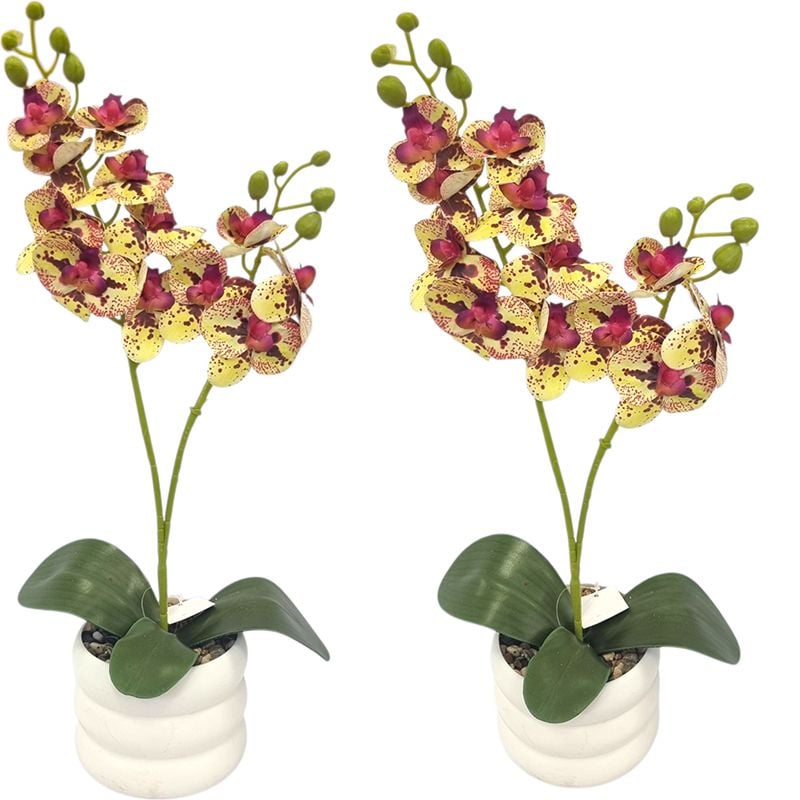 Decoratiune florala in ghiveci de plastic cu orhidee de silicon 45 cm inaltime