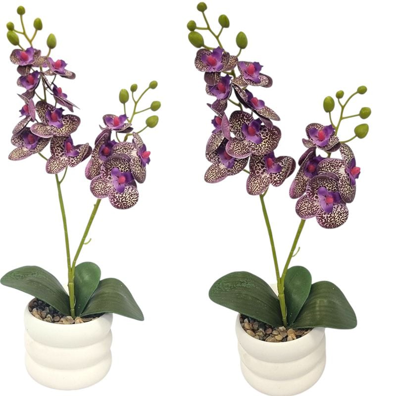 Decoratiune florala in ghiveci de plastic cu orhidee de silicon 45 cm inaltime