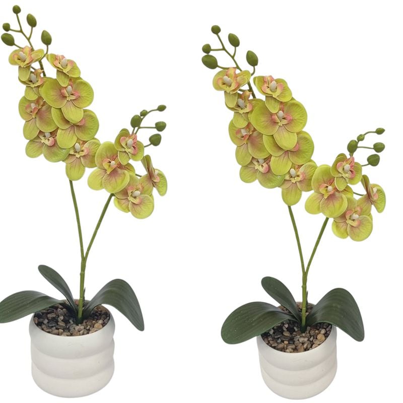 Decoratiune florala in ghiveci de plastic cu orhidee de silicon 45 cm inaltime