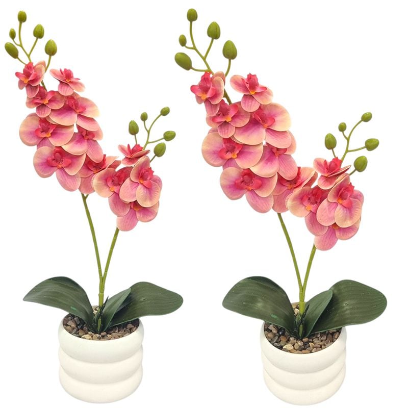 Decoratiune florala in ghiveci de plastic cu orhidee de silicon 45 cm inaltime