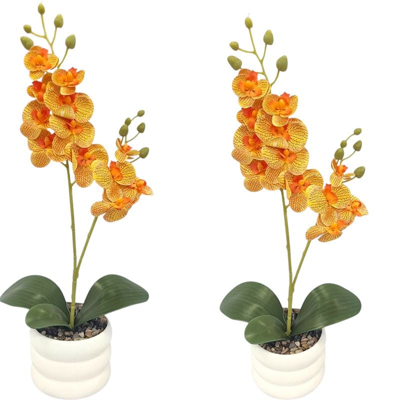 Decoratiune florala in ghiveci de plastic cu orhidee de silicon 45 cm inaltime
