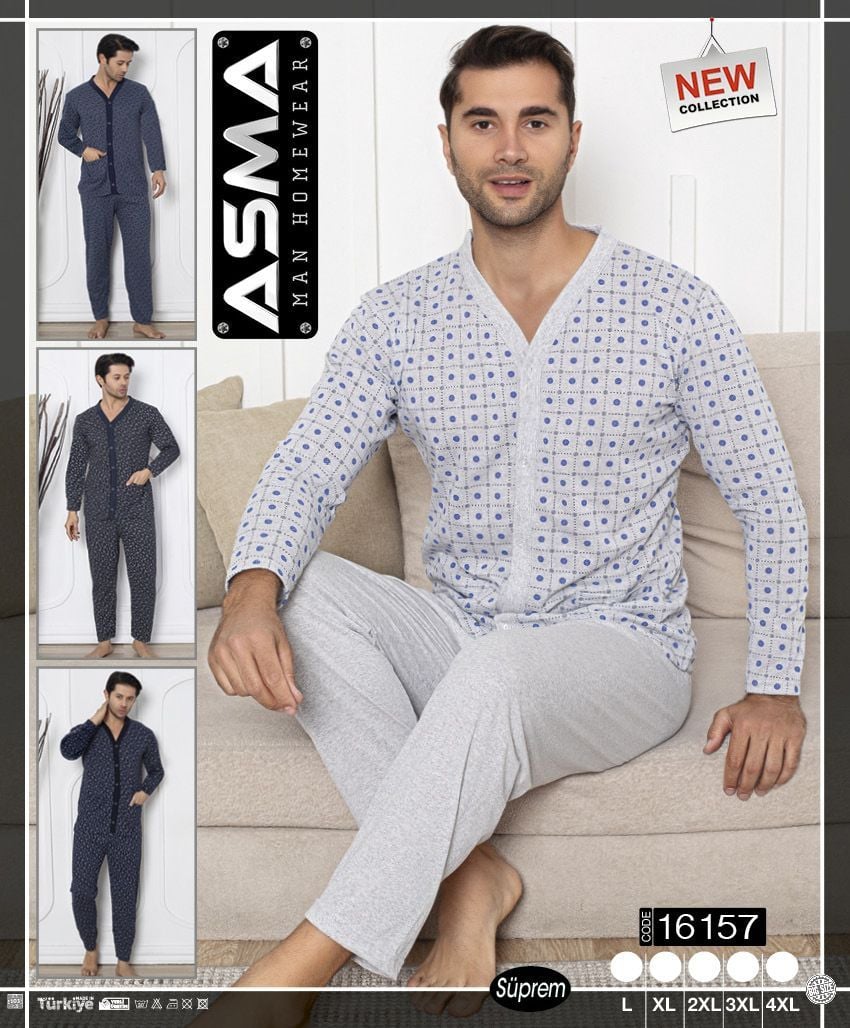 Pijama bărbat pantalon lung și nasturi 100% Bumbac Batal