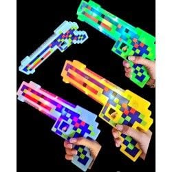 Pistol pixelat cu sunete si lumini, aprox 30cm, diverse culori, en-gros